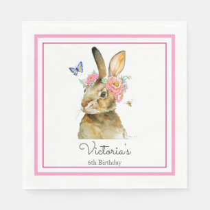 Customise Paper Napkin's Bunny Rabbit With Flowers Napkin