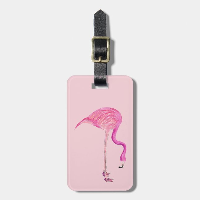 Customiseable flamingo luggage label (Front Vertical)