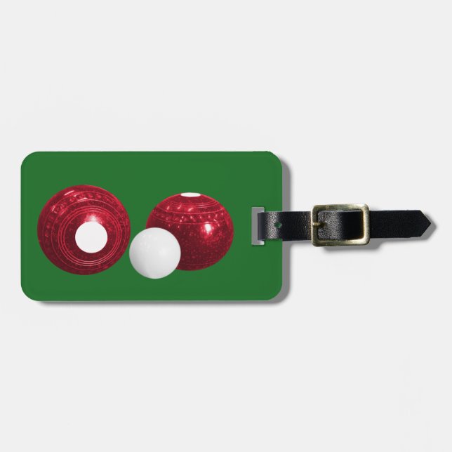 Customiseable Red Lawn Bowls Luggage Tag (Front Horizontal)