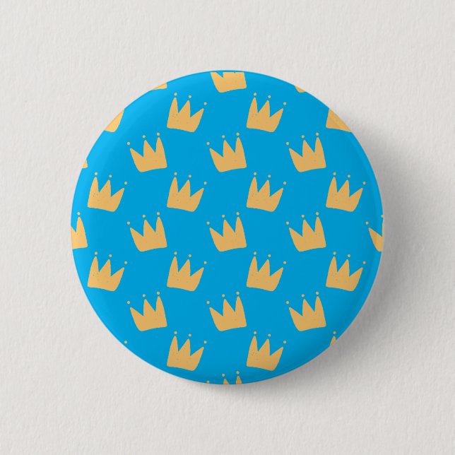 Customised blue yellow crown kids  2 inch round button (Front)