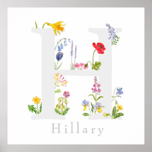 customised botanical monogram alphabet h flower  poster