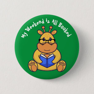 Customised Cute funny giraffe reading book 2 Inch Round Button