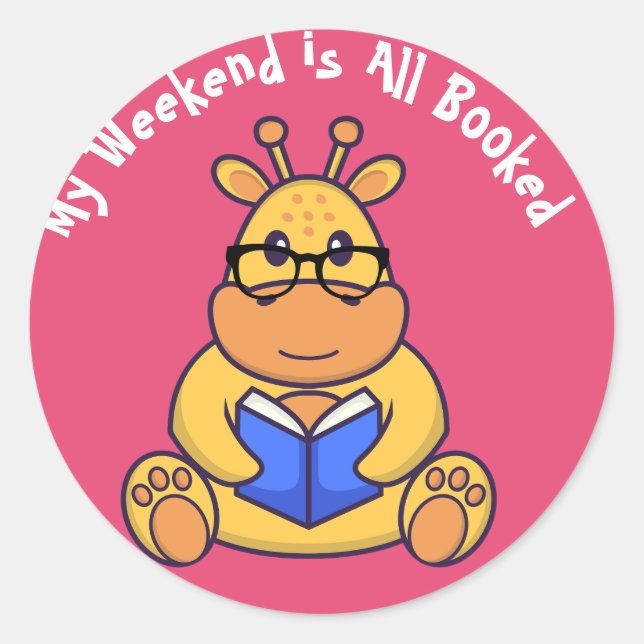Customised Cute funny giraffe reading book  Classic Round Sticker (Front)