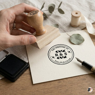 Customised Minimalist Boho Initials & Date Wedding Rubber Stamp