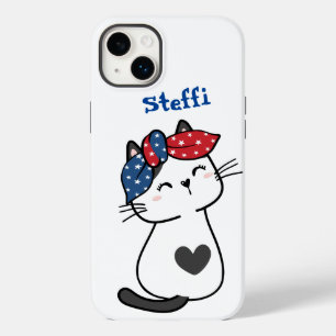 Customised name cute sleepy white cat Case-Mate iPhone 14 plus case