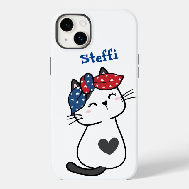 Customised name cute sleepy white cat Case-Mate iPhone case (Back)