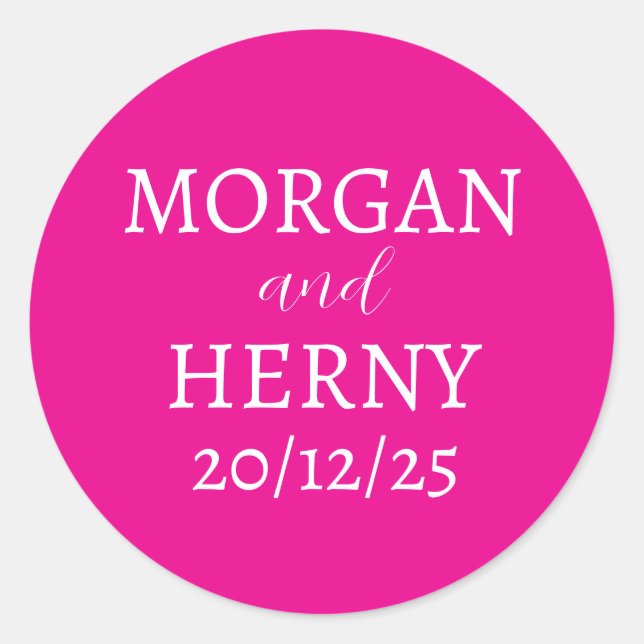 Customised Name Simple Modern Elegant Wedding  Classic Round Sticker (Front)