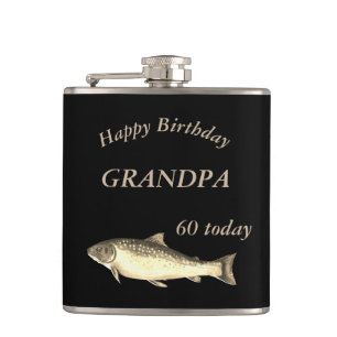 Customised Trout  Happy 60th Birthday Grandpa Hip Flask