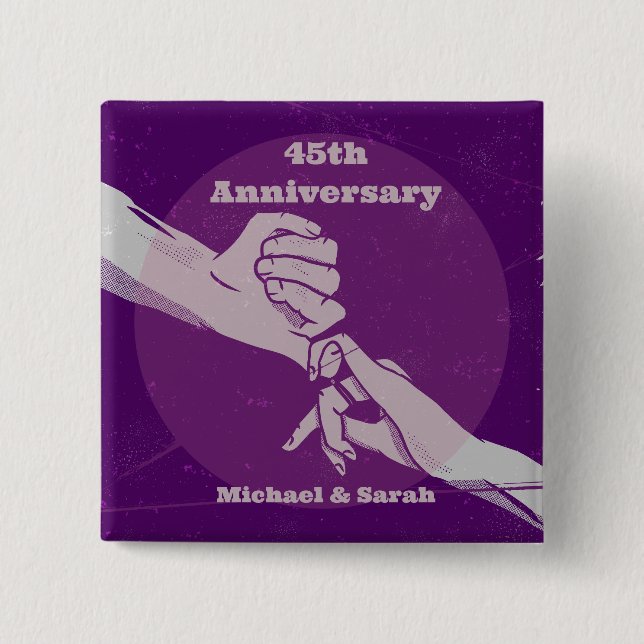 Customiz anniversary romantic couple holding hands 2 inch square button (Front)