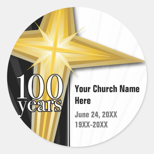 Customizable 100 Year Church Anniversary Classic Round Sticker (Front)