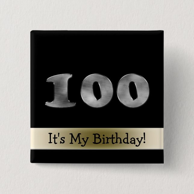 Customizable 100th Birthday Silver Number 100 2 Inch Square Button (Front)