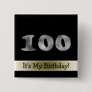 Customizable 100th Birthday Silver Number 100 2 Inch Square Button