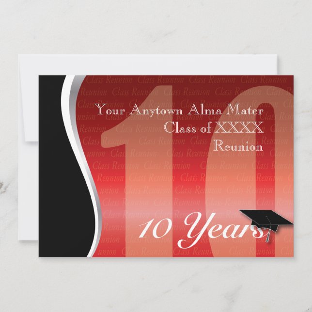 Customizable 10 Year Class Reunion Invitation (Front)