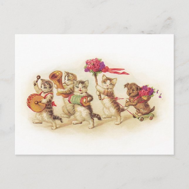 Customizable 1920s Kitten Celebration Postcard (Front)