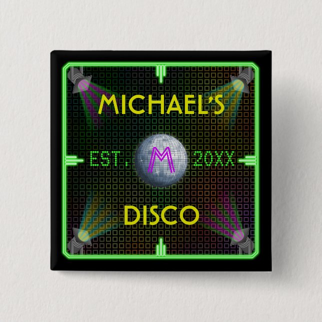 Customizable 1970's Disco Ball 2 Inch Square Button (Front)