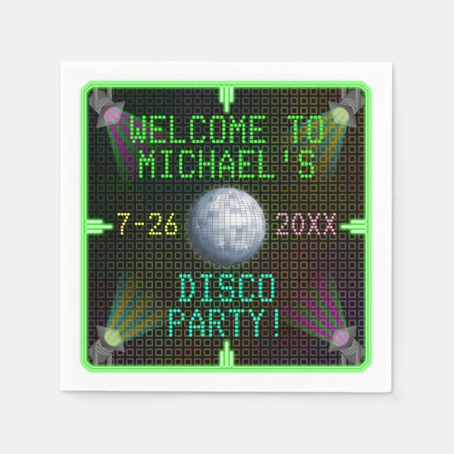 Customizable 1970's Disco Ball Party Napkin (Front)