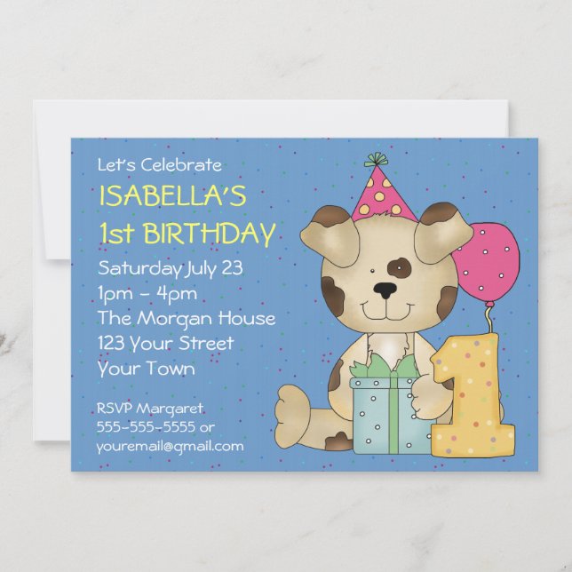 Customizable 1st Birthday Puppy Dog Invitation (Front)