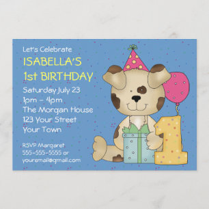 Customizable 1st Birthday Puppy Dog Invitation