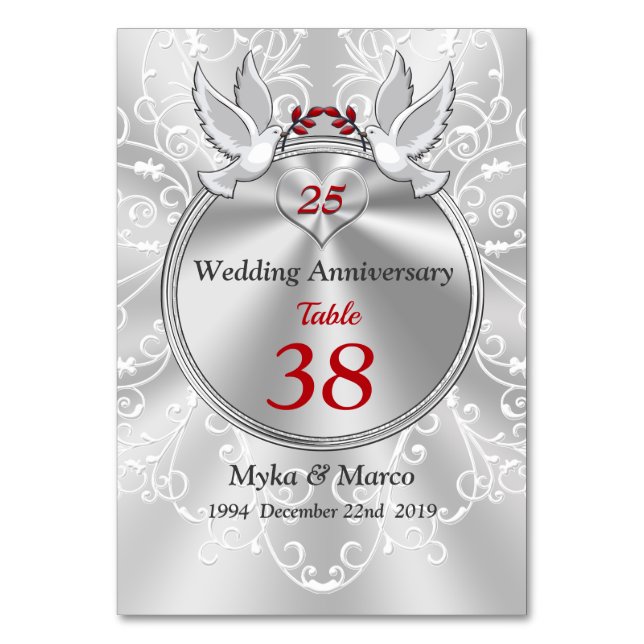 Customizable 25th Anniversary Table Cards Any YEAR (Front)