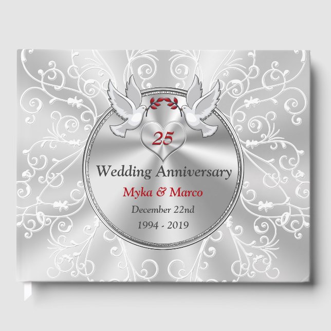 Customizable 25th Wedding Anniversary Guest Book (Front)