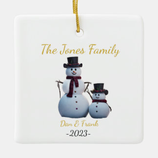 Customizable 2 person Family Snowmen Ceramic Ornament
