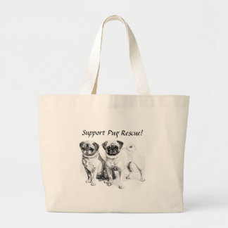 Customizable 2 Precious Pugs Illustration Large Tote Bag