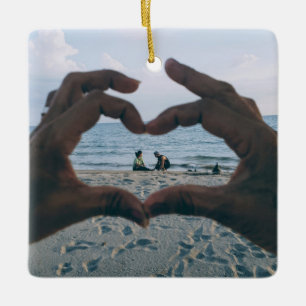 Customizable 2-sided Elegant Scrolls 2 Photo Ceram Ceramic Ornament