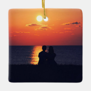 Customizable 2-sided Elegant Scrolls 2 Photo Ceramic Ornament