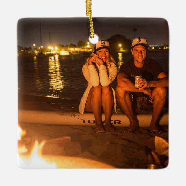 Customizable 2-sided Elegant Scrolls 2 Photo Ceramic Ornament (Front)