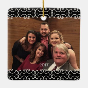 Customizable 2-sided Elegant Scrolls 2 Photo Ceramic Ornament