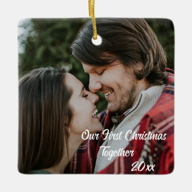 Customizable 2-sided Elegant Scrolls 2 Photo  Ceramic Ornament (Front)