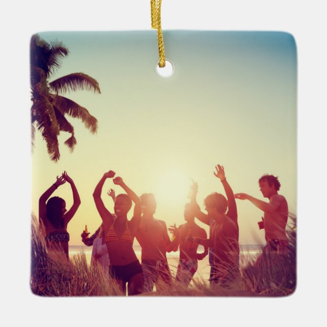 Customizable 2-sided Elegant Scrolls 2 Photo Ceramic Ornament (Front)