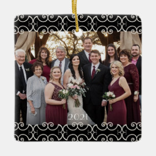 Customizable 2-sided Elegant Scrolls 2 Photo Ceramic Ornament