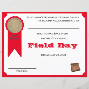 Customizable 2nd Place Award Certificate