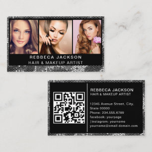 Customizable 3 Photo Salon Makeup Hair stylist Business Card