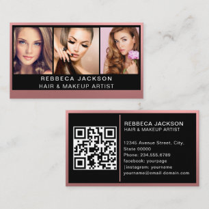 Customizable 3 Photo Salon Makeup Hair stylist  Business Card