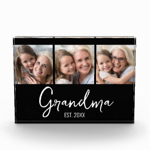 Customizable 3 Picture Grandma Established Year Photo Block