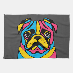 customizable 3 tone pug kitchen towel