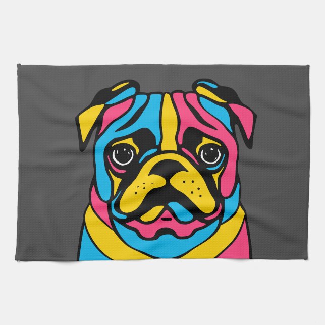 customizable 3 tone pug kitchen towel (Horizontal)