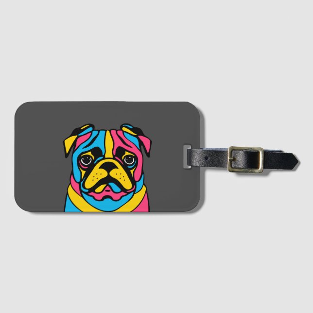 customizable 3 tone pug luggage tag (Front Horizontal)