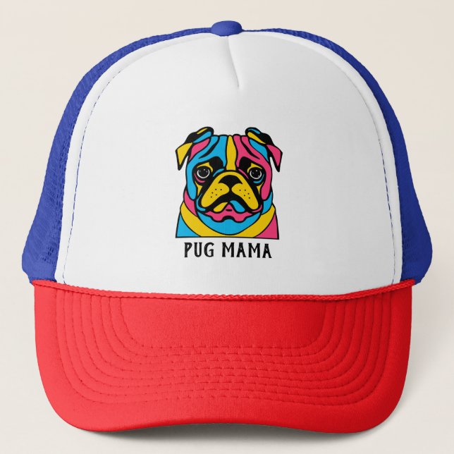 customizable 3 tone pug mama trucker hat (Front)