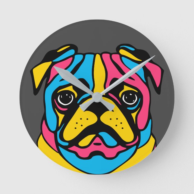 customizable 3 tone pug round clock (Front)
