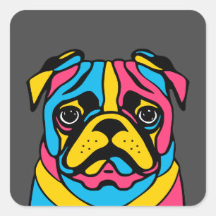 customizable 3 tone pug square sticker