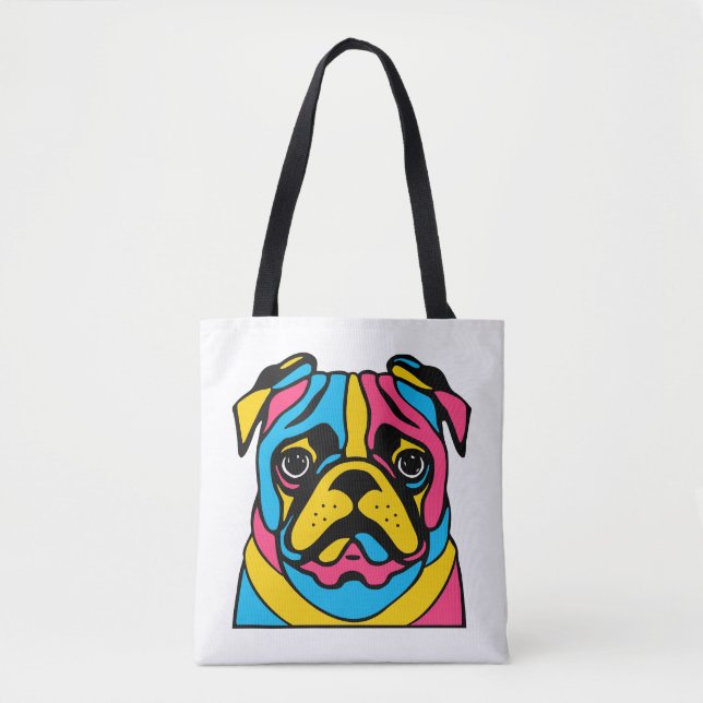 customizable 3 tone pug tote bag (Front)
