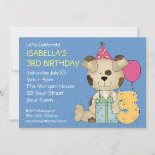 Customizable 3rd Birthday Puppy Dog Invitation