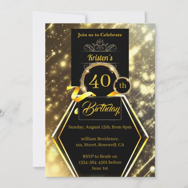 Customizable 40th Birthday Invitation (Front)
