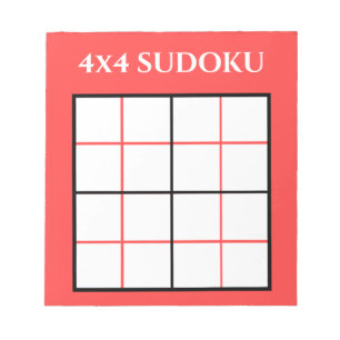Customizable 4 by 4 Sudoku Template Red Notepad
