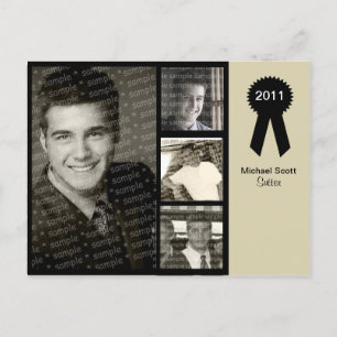 Customizable 4-photo Black and Beige Grad Card