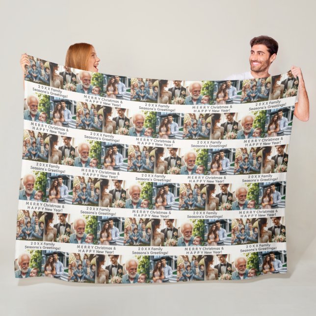 Customizable 4 Photos and Holiday or Occasion Wish Fleece Blanket (In Situ)