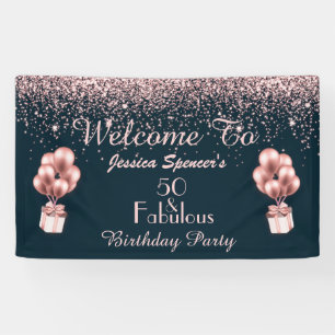 Customizable 50 & Fabulous Rose Gold 50th Birthday Banner